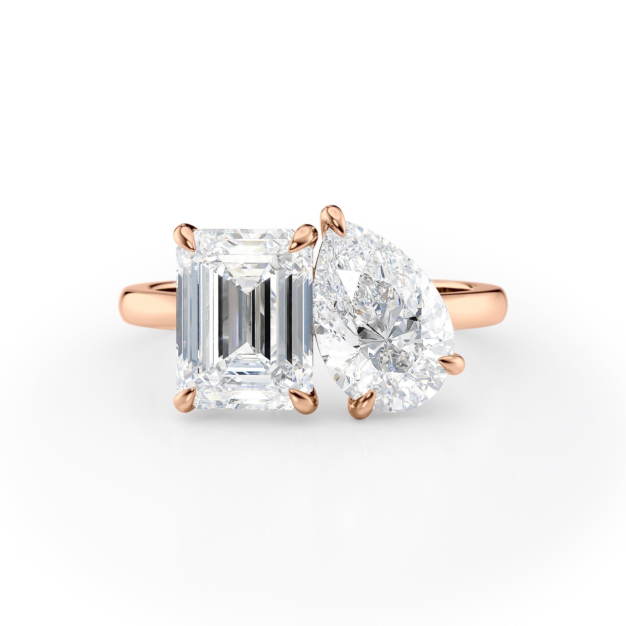 Modern Toi et Moi Engagement Ring with Emerald & Pear Cut Diamonds