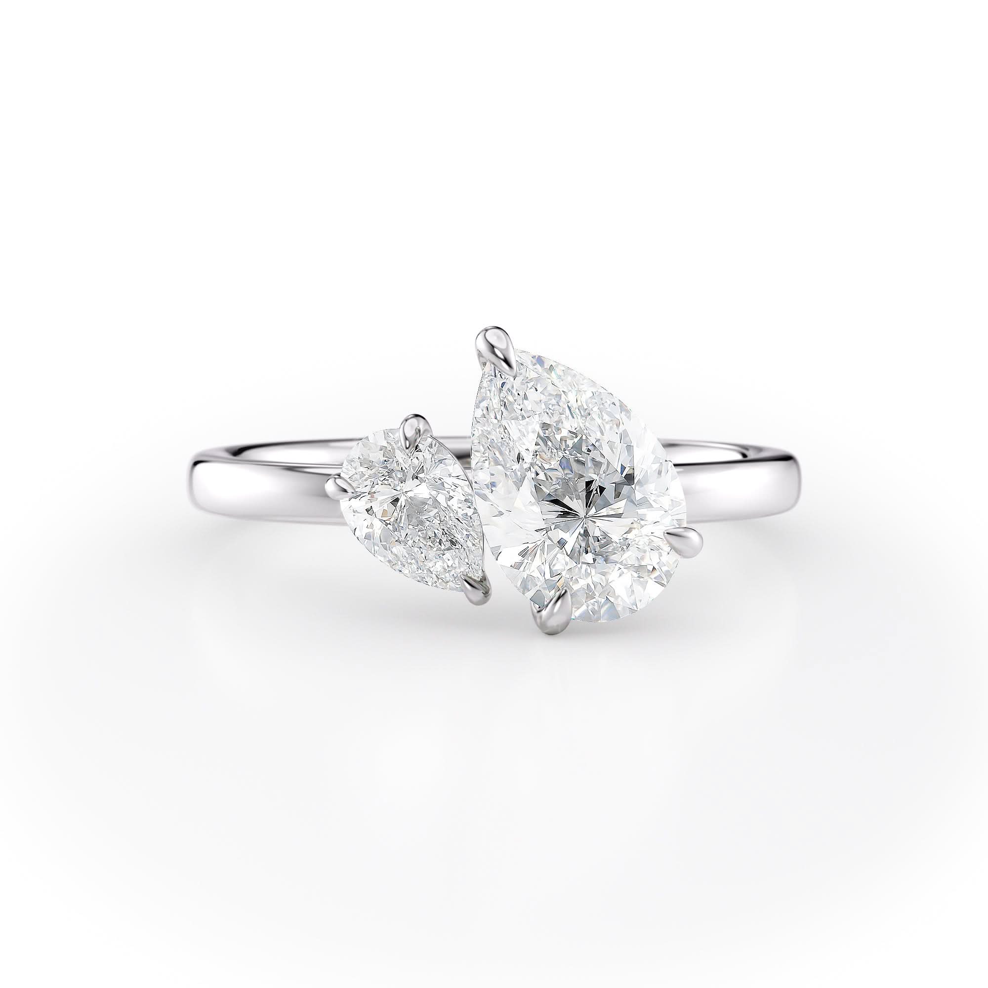 Toi et Moi Pear-Cut Lab Diamond Engagement Ring