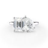 Modern Toi et Moi Engagement Ring with Emerald & Pear Cut Diamonds