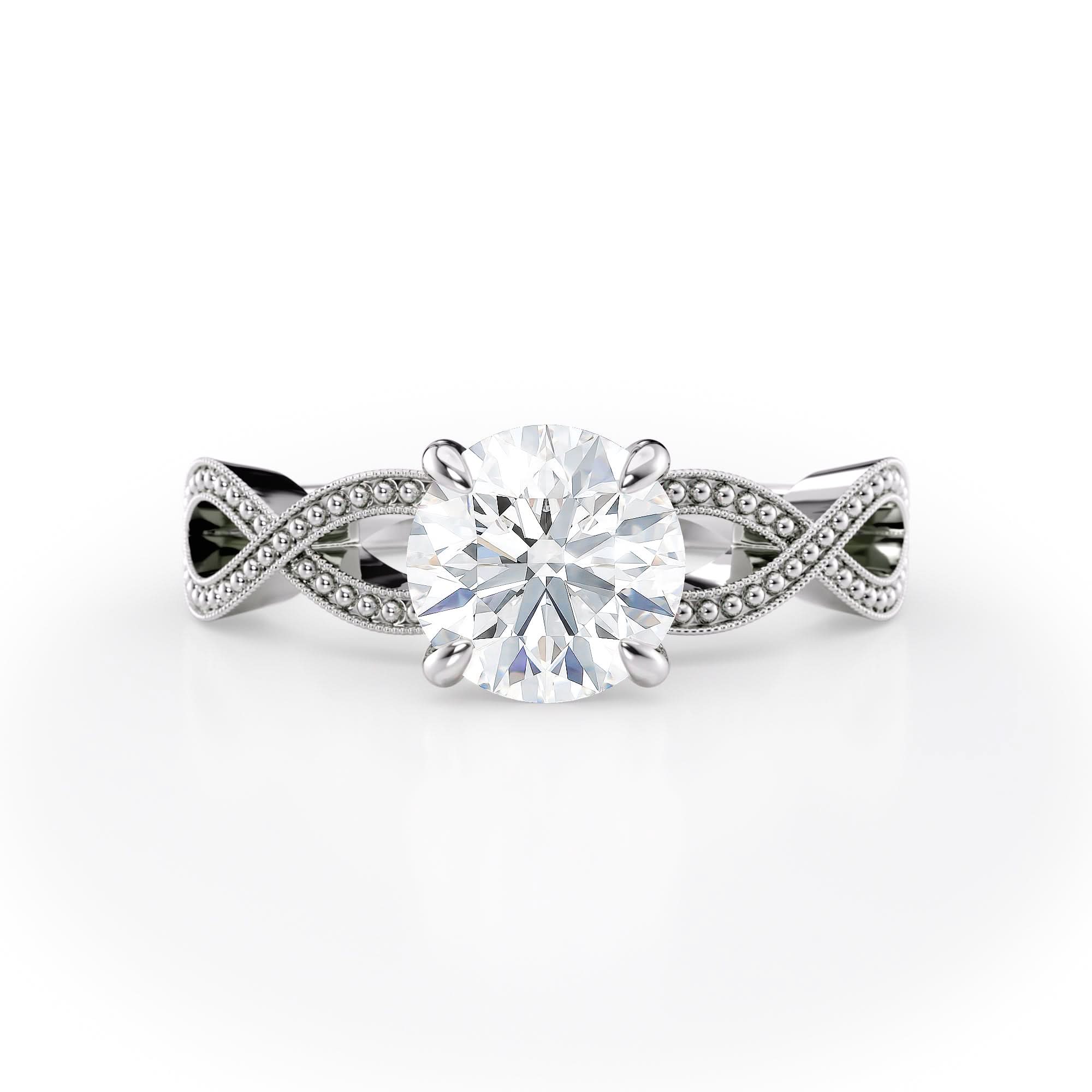 Elegant Round Diamond Engagement Ring with Milgrain Infinity Band