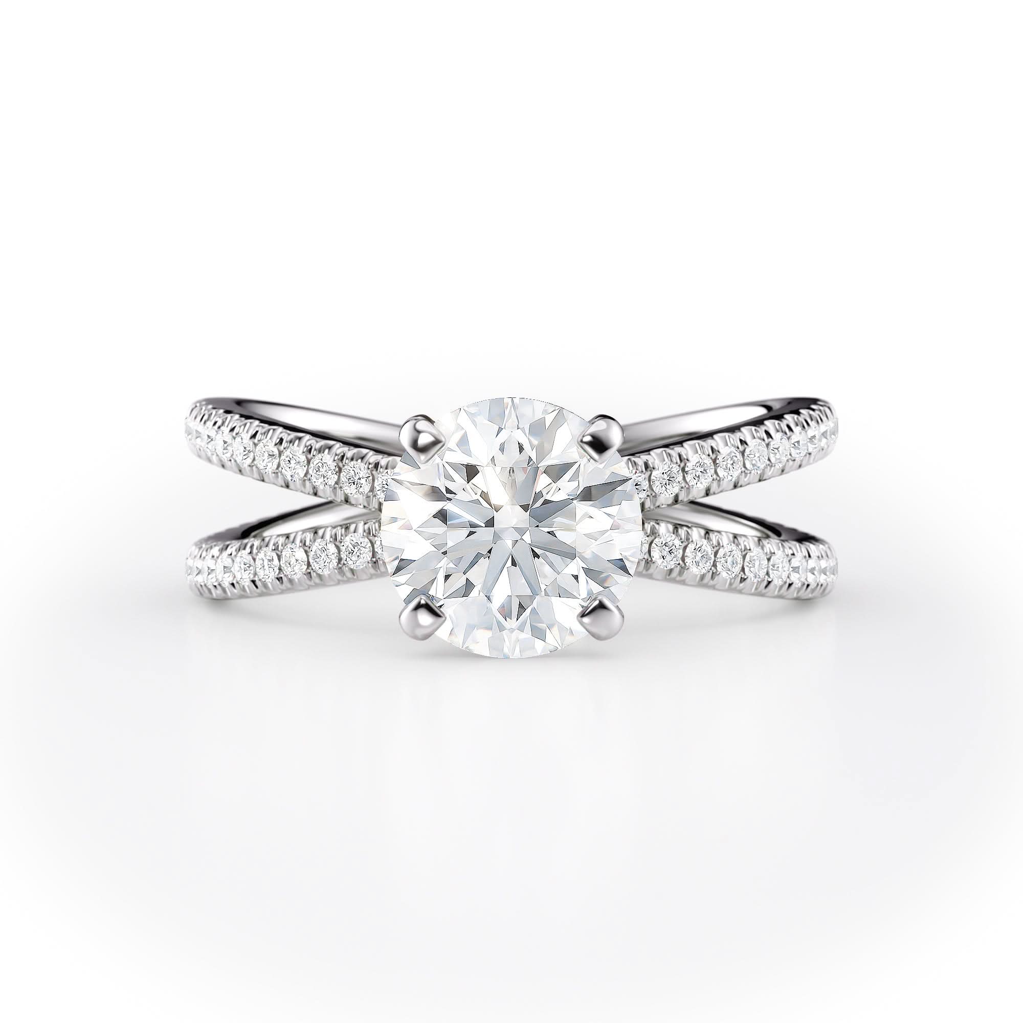 Vintage-Inspired Round Diamond Engagement Ring with Pave Band