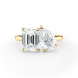 Modern Toi et Moi Engagement Ring with Emerald & Pear Cut Diamonds