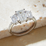 Emerald Cut Lab Grown Diamond 3 Stone Engagement Ring