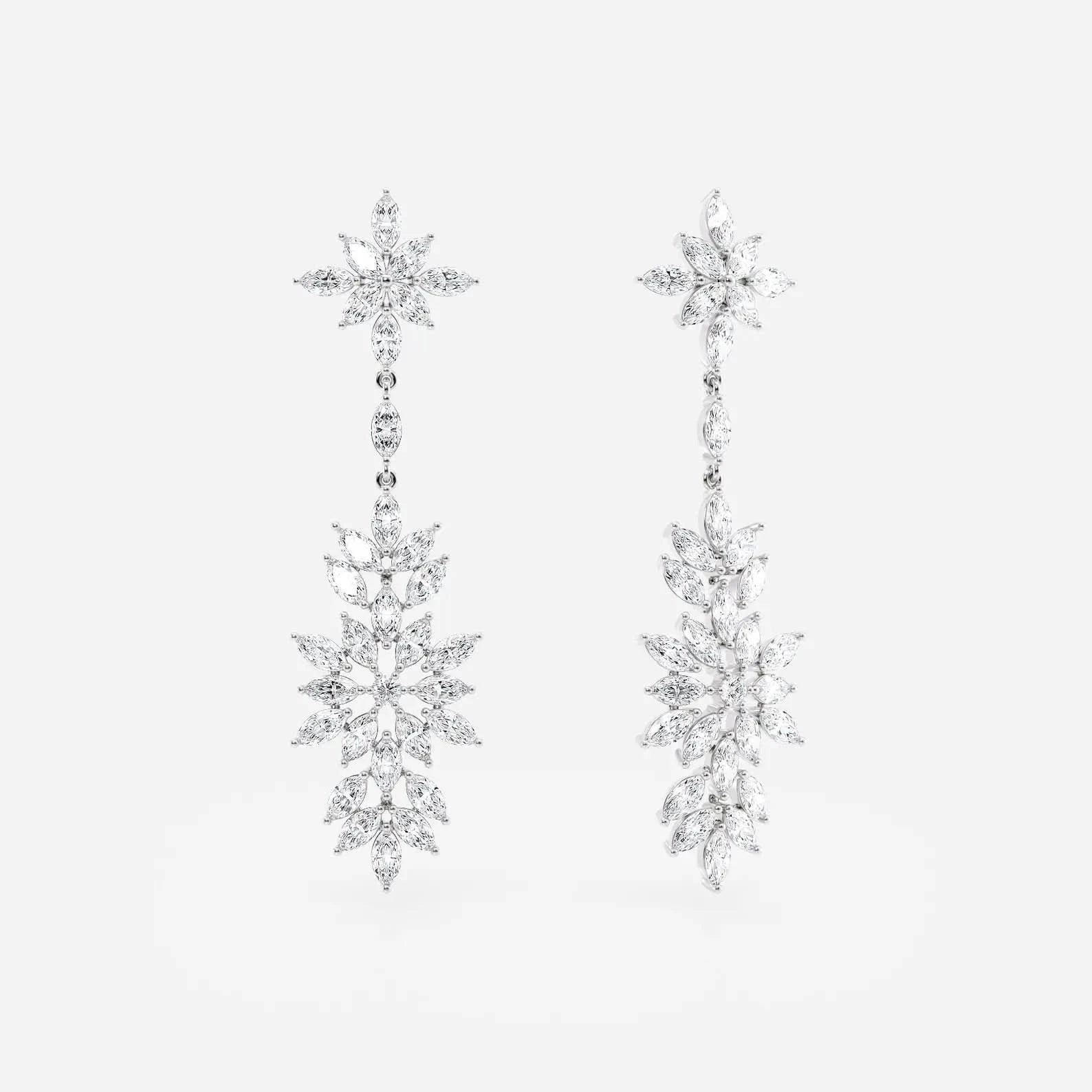 Marquise Floral Diamond Drop Earrings