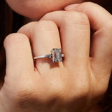 Emerald Cut Lab Grown Diamond Three Stone Engagement Ring