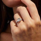 Emerald Cut Lab Grown Diamond Three Stone Engagement Ring