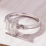 Emerald Cut Lab Grown Diamond Three Stone Engagement Ring