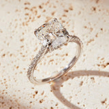 Cushion Cut Lab Grown Diamond Engagement Ring Hidden Halo