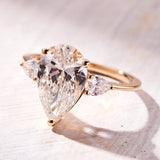 Pear Lab Grown Diamond Engagement Ring with Pear Side Accents