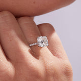 Cushion Cut Lab Grown Diamond Engagement Ring Hidden Halo