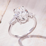 Oval Lab Grown Diamond Engagement Ring with Tapered Baguette Side Accents