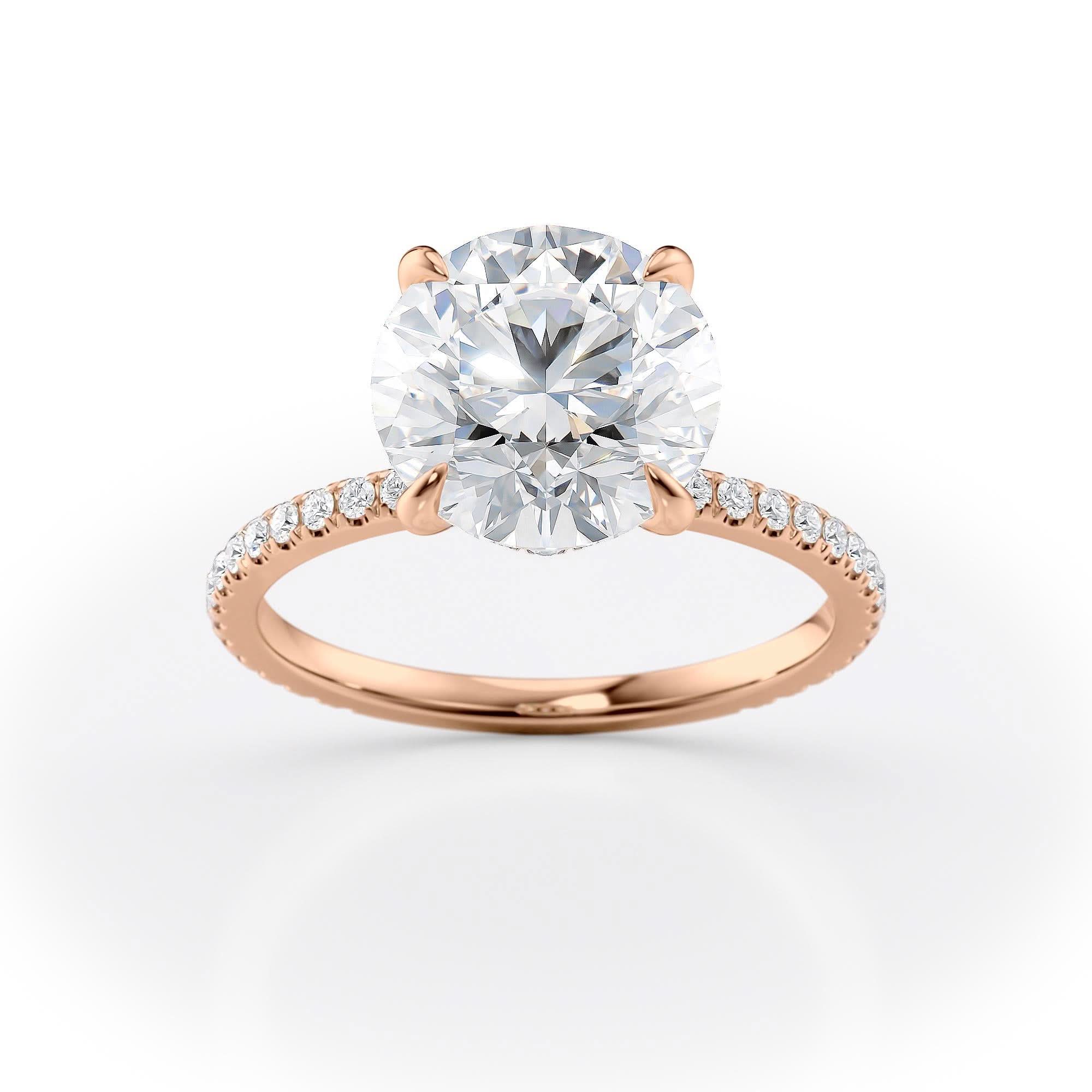 Round Cut Lab Diamond Halo Ring Pave Band