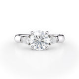 Round Lab Diamond Ring with Pear Side Stones