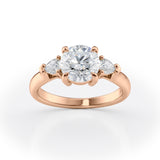 Round Lab Diamond Ring with Pear Side Stones