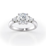 Round Lab Diamond Ring with Pear Side Stones