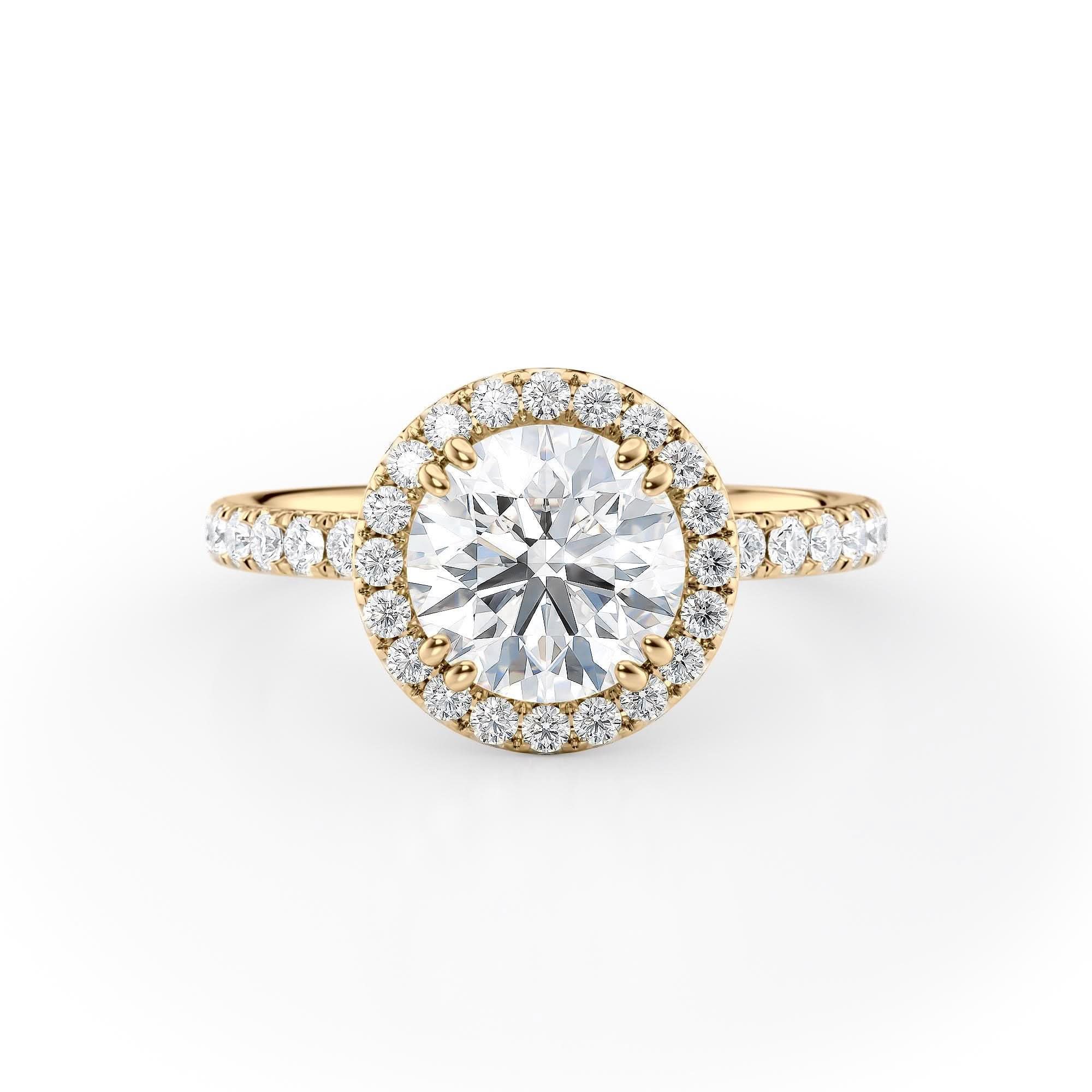 Round Lab Diamond Engagement Ring with Pave Halo